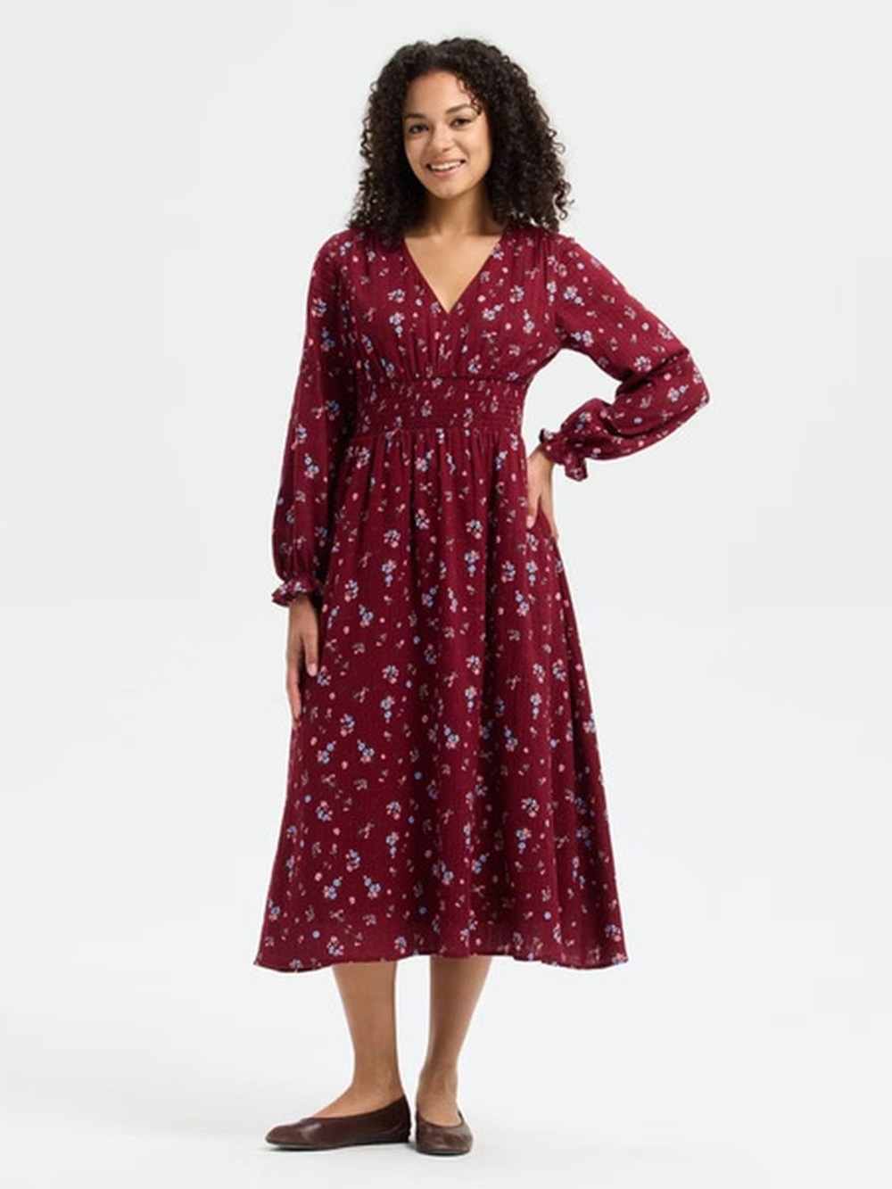 Universal Thread Cottagecore Floral Long Sleeve Smocked Bodice Midi Dress